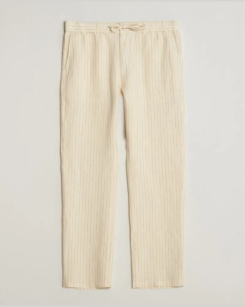 Gant Regular Fit Striped Linen Drawstring Pants Faded Beige Beige