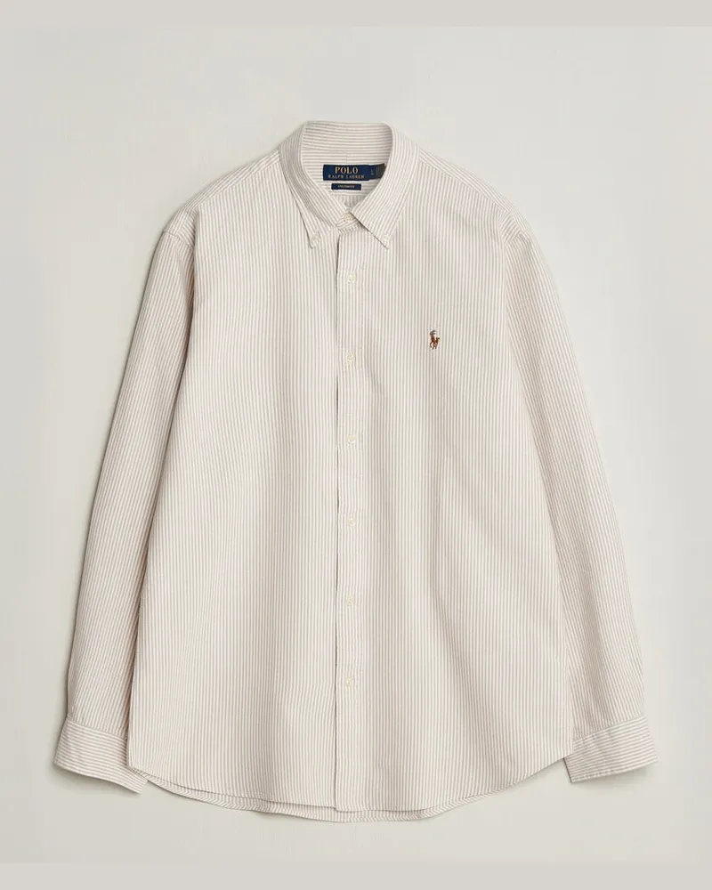 Ralph Lauren Custom Fit Striped Oxford Shirt Camel/White Beige