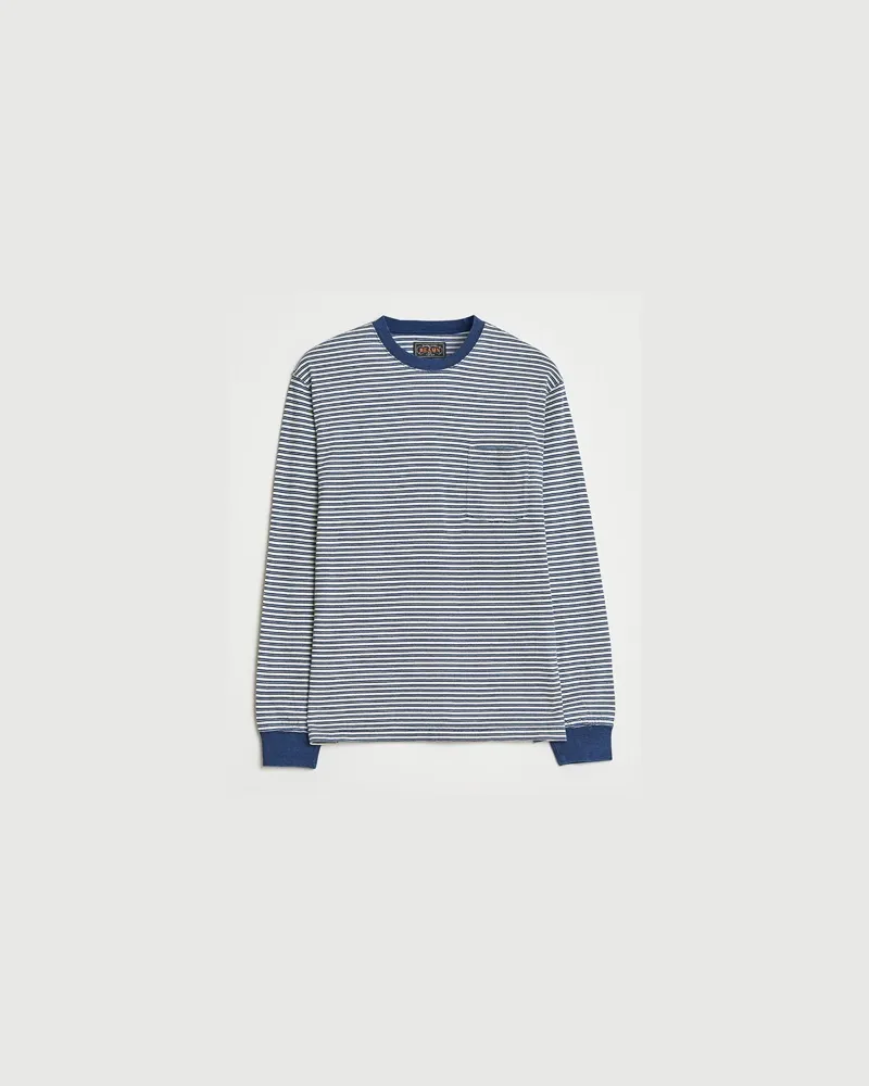 Beams Plus Indigo Stripe Long Sleeve T-Shirt White/Navy Blau