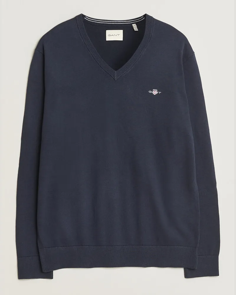 Gant Classic Cotton V-Neck Evening Blue Blau