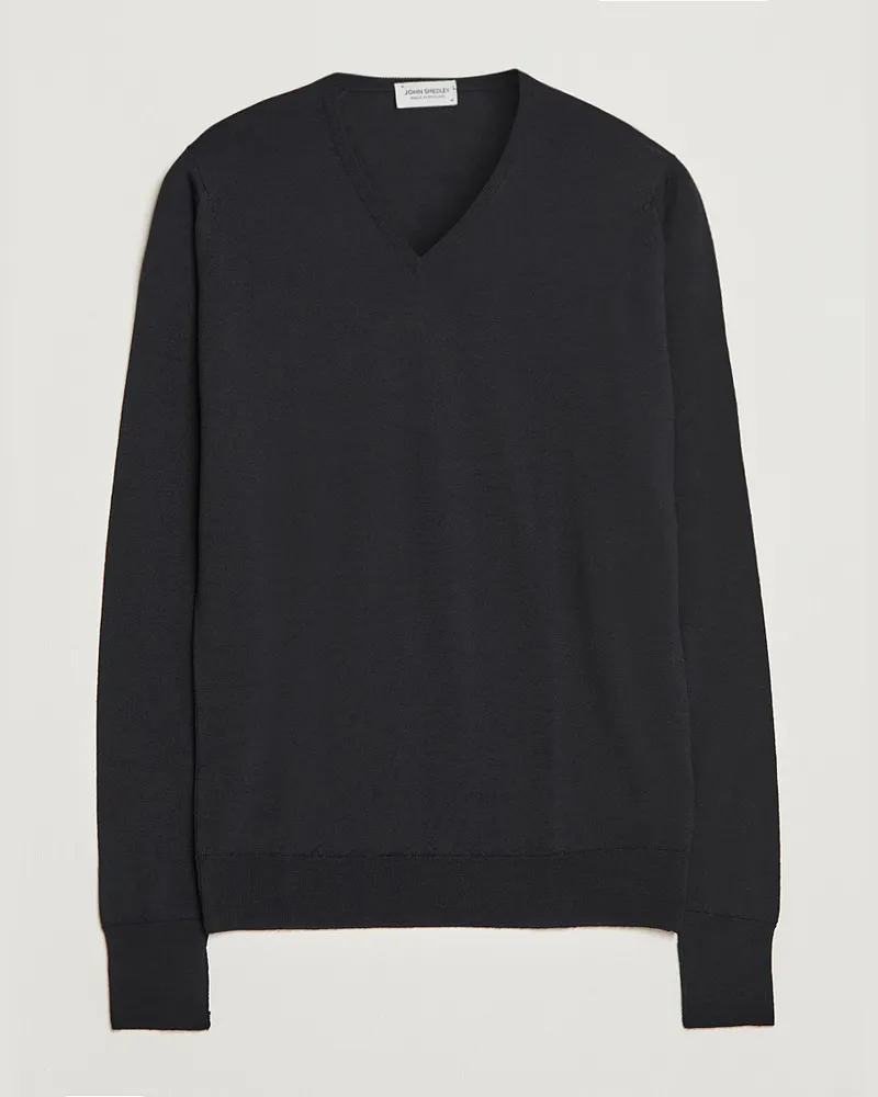 John Smedley Bobby Extra Fine Merino V-Neck Pullover Black Schwarz