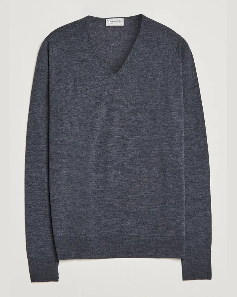 John Smedley Bobby Extra Fine Merino V-Neck Pullover Charcoal Grau