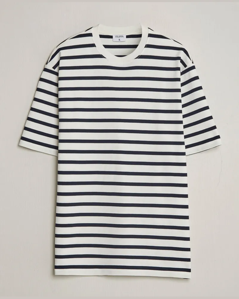 Filippa K Striped Crew Neck T-Shirt White/Navy Weiß