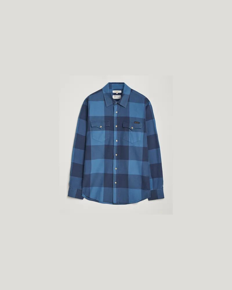 Nudie Jeans George Checked Flannel Shirt Blue Blau