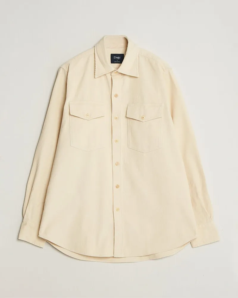 Drake's Drake Two Pocket Corduroy Shirt Ecru Weiß