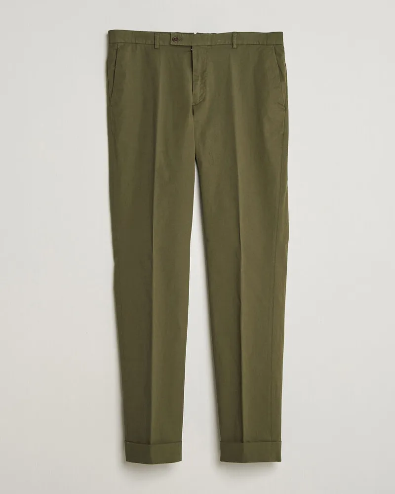 Morris Jack Washed Cotton Trousers Olive Grün