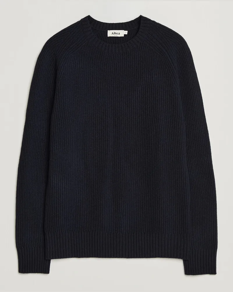 Altea Rib Wool Crew Neck Navy Blau