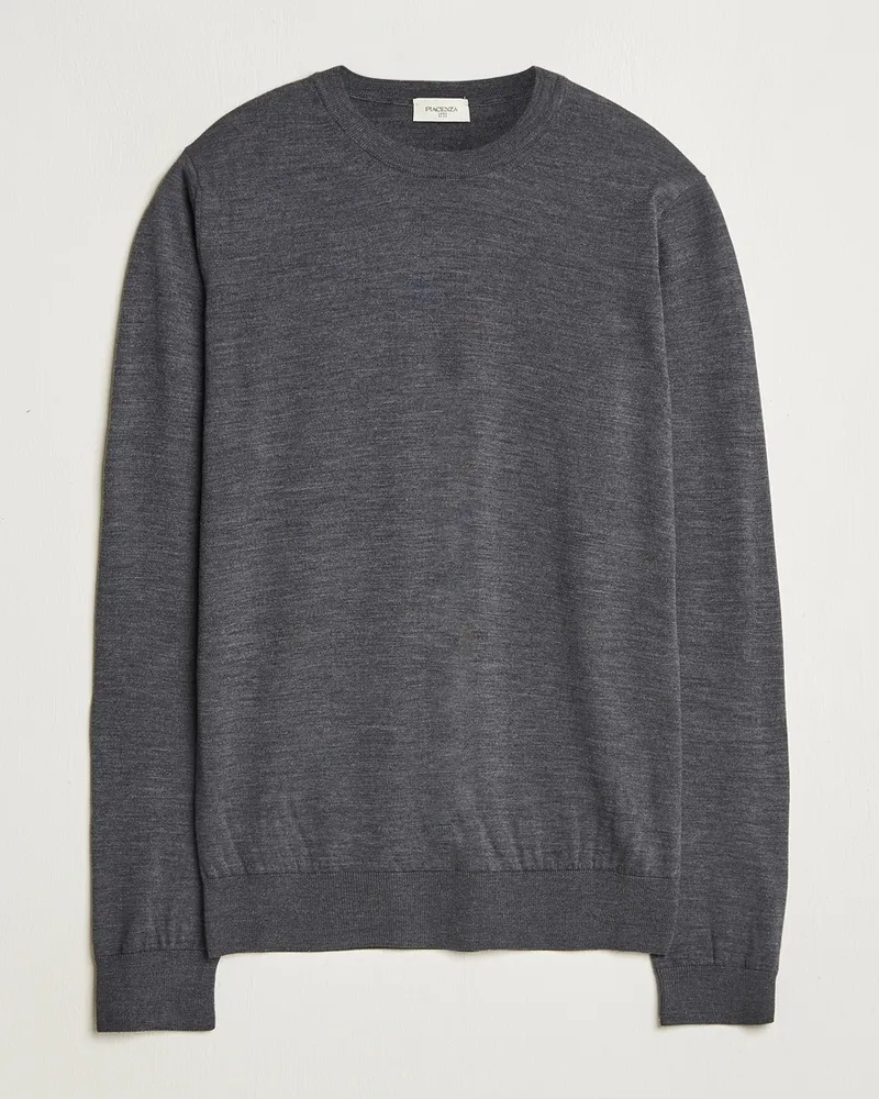 Piacenza Cashmere Merino Wool Crew Neck Sweater Charcoal Grau