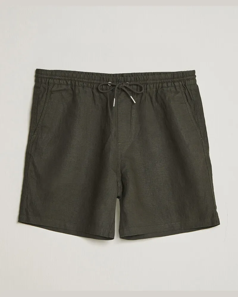 NN 07 Gregor Linen Drawstring Shorts Dark Army Grün