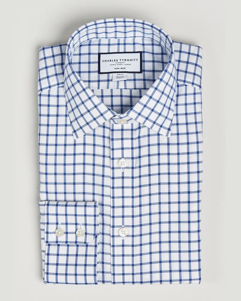 Charles Tyrwhitt Slim Fit Non Iron Grid Check Shirt Royal Blue Blau