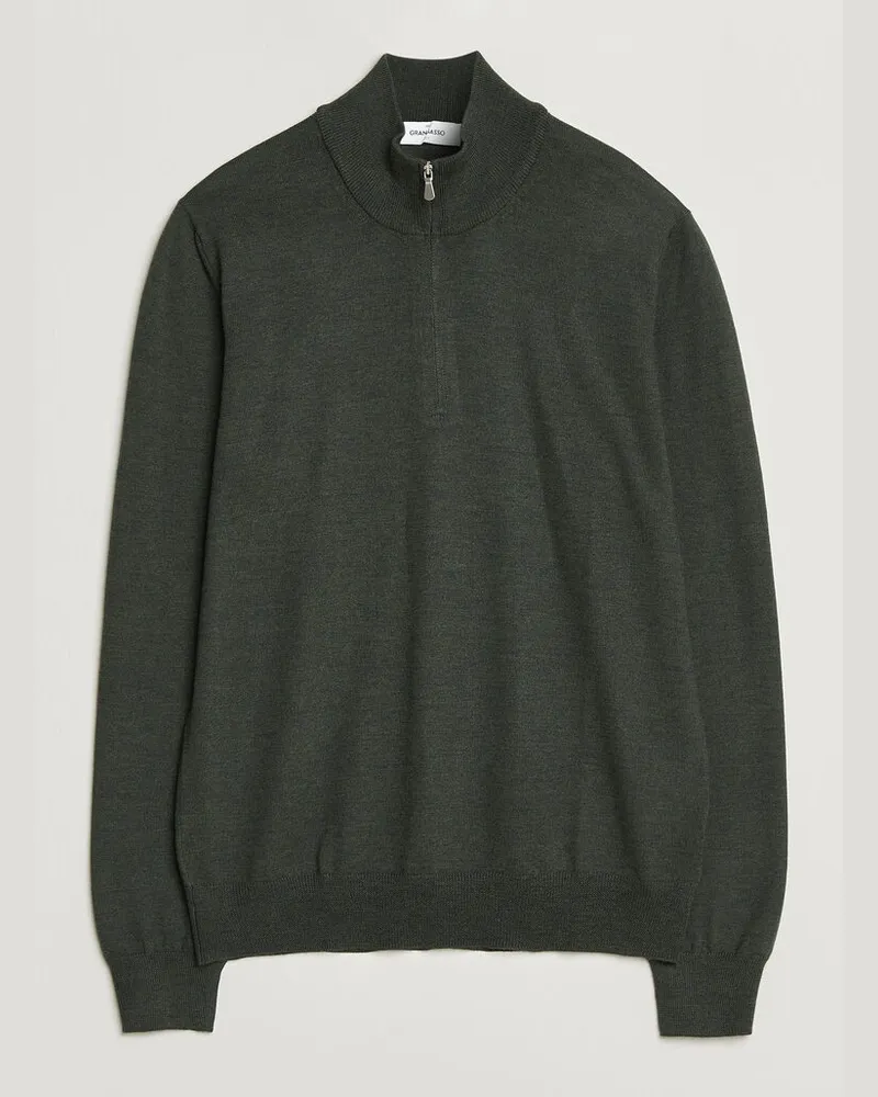 Gran Sasso Merino Fashion Fit Half Zip Olive Melange Grün