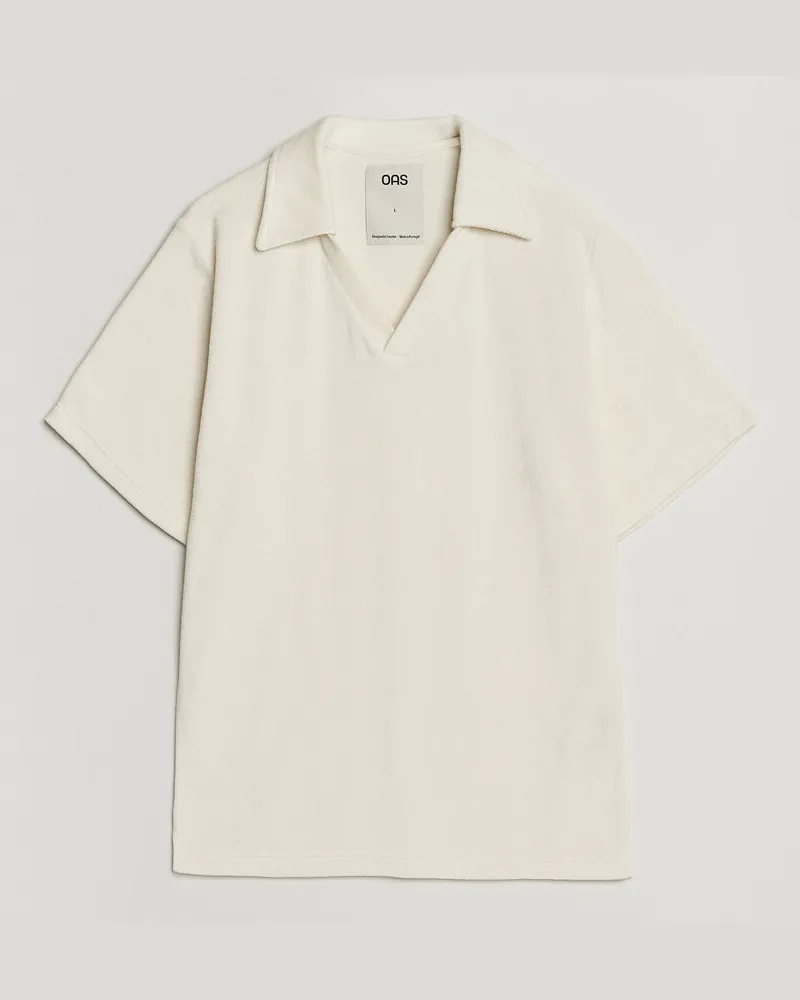 OAS Serif Regular Fit Terry Open Collar Polo Ecru Weiß