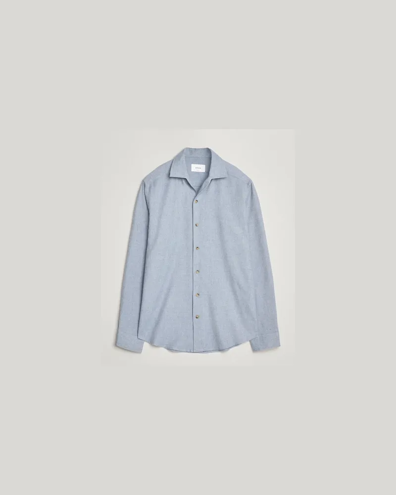 Eton Casual Fit One Piece Collar Flannel Shirt Light Blue Blau
