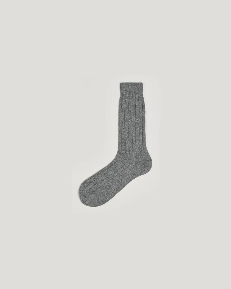 Bresciani Wool/Cashmere Ribbed Socks Grey Melange Grau