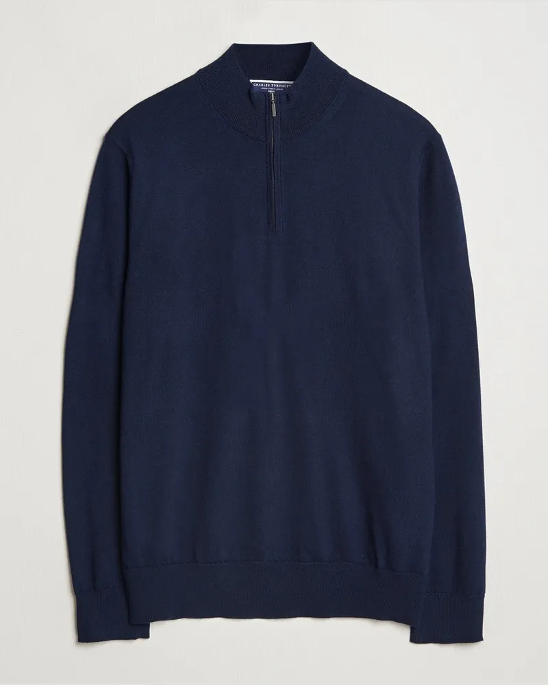 Charles Tyrwhitt Pure Merino Zip Neck Jumper Navy Blau