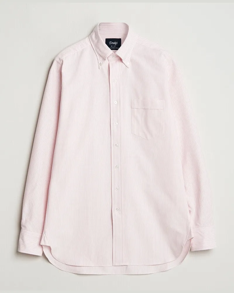 Drake's Striped Button Down Oxford Shirt Pink Rosa
