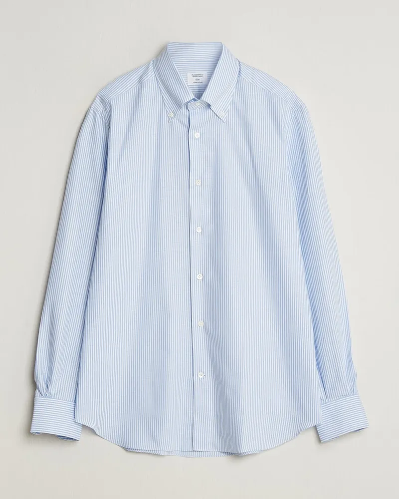 MAZZARELLI Soft Oxford Button Down Shirt Light Blue Stripe Blau