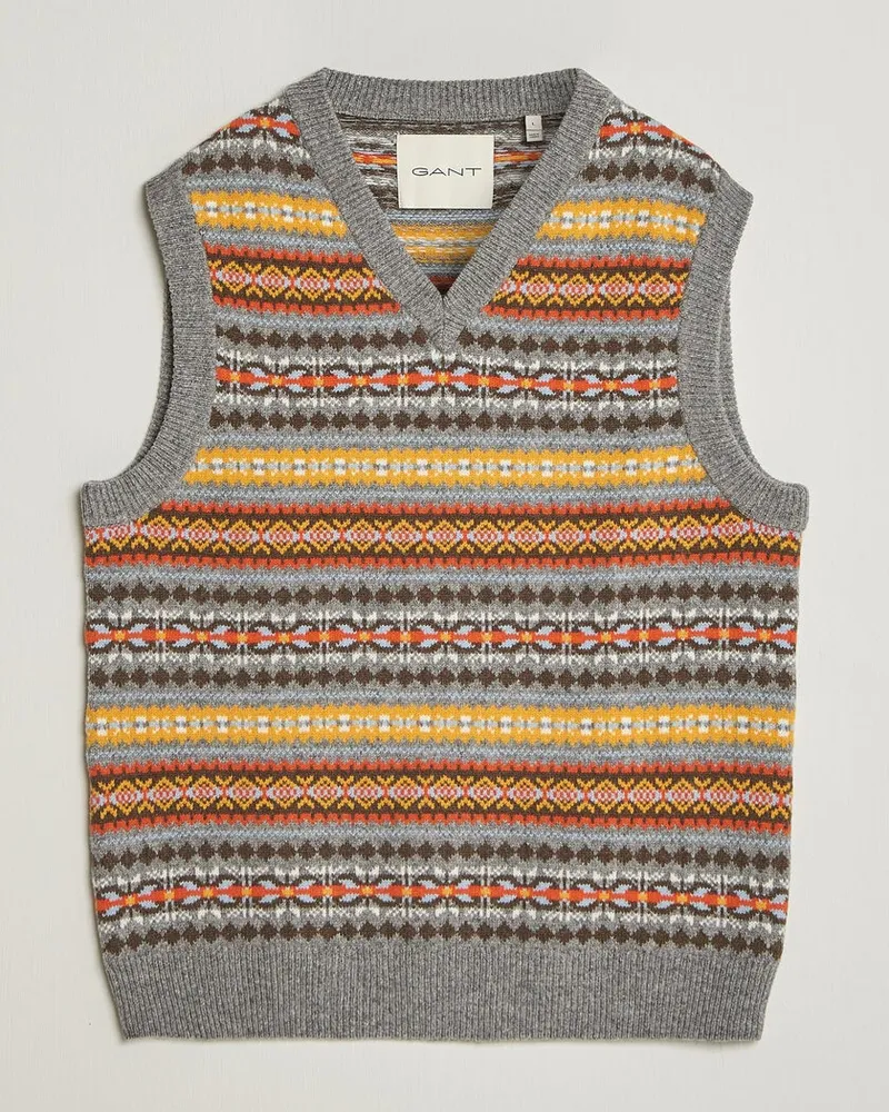 Gant Wool Knitted Fairisle Vest Multi Mehrfarbig