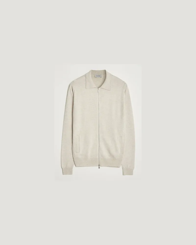 John Smedley Alston Extra Fine Merino Full Zip Grey Fleece Beige
