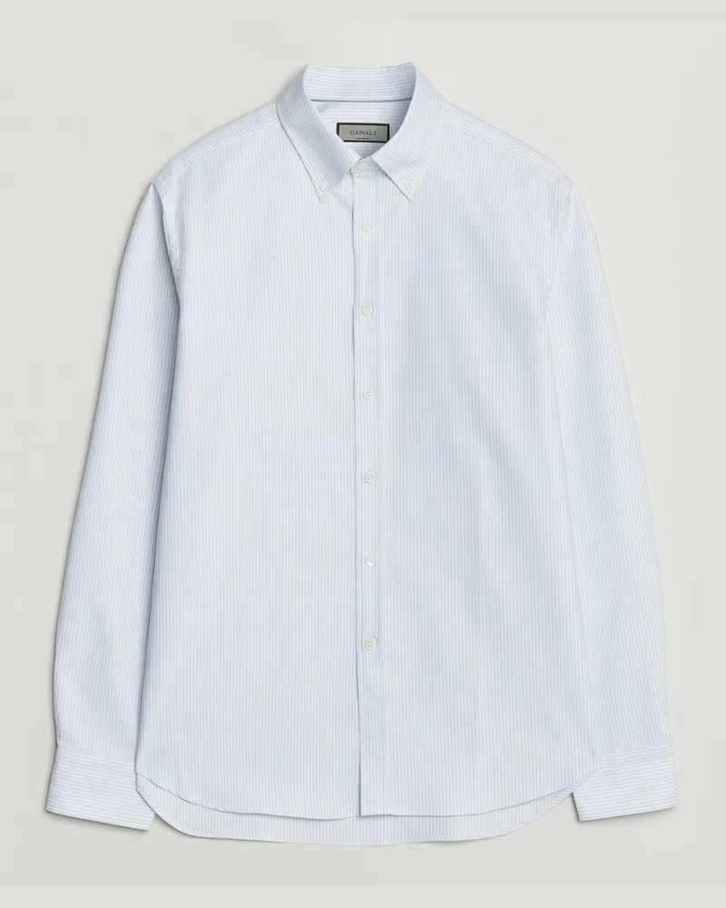 Canali Oxford Button Down Shirt Light Blue Stripe Blau