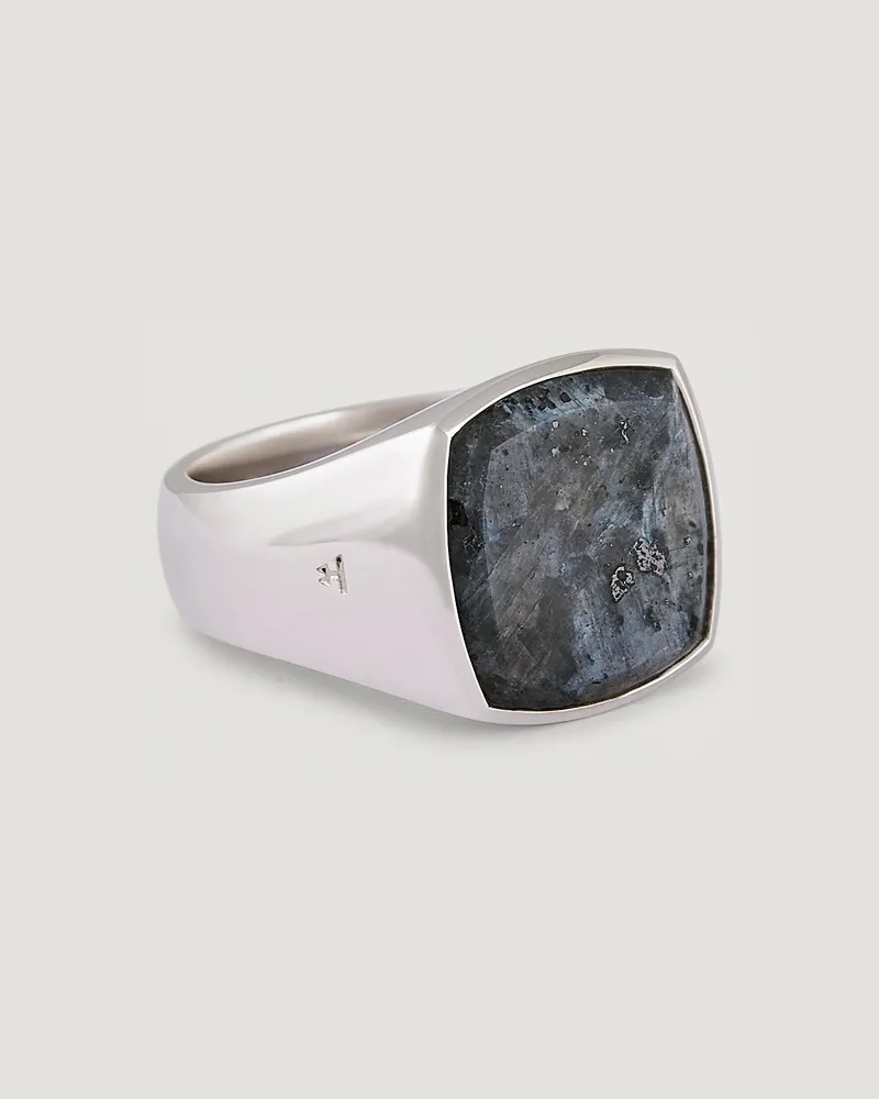 Tom Wood Cushion Larvikite Ring Silver Silber