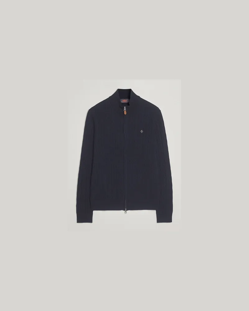 Morris Merino Cable Zip Cardigan Navy Blau