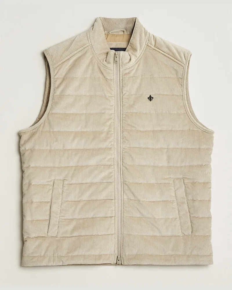 Morris Teddy Quilted Corduroy Vest Khaki Beige