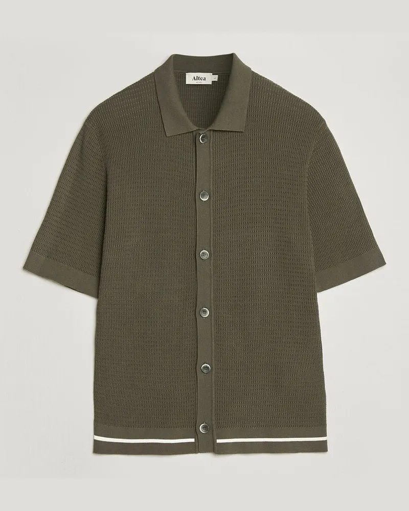Altea Bamboo Stitch Knitted Camp Shirt Dark Green Grün