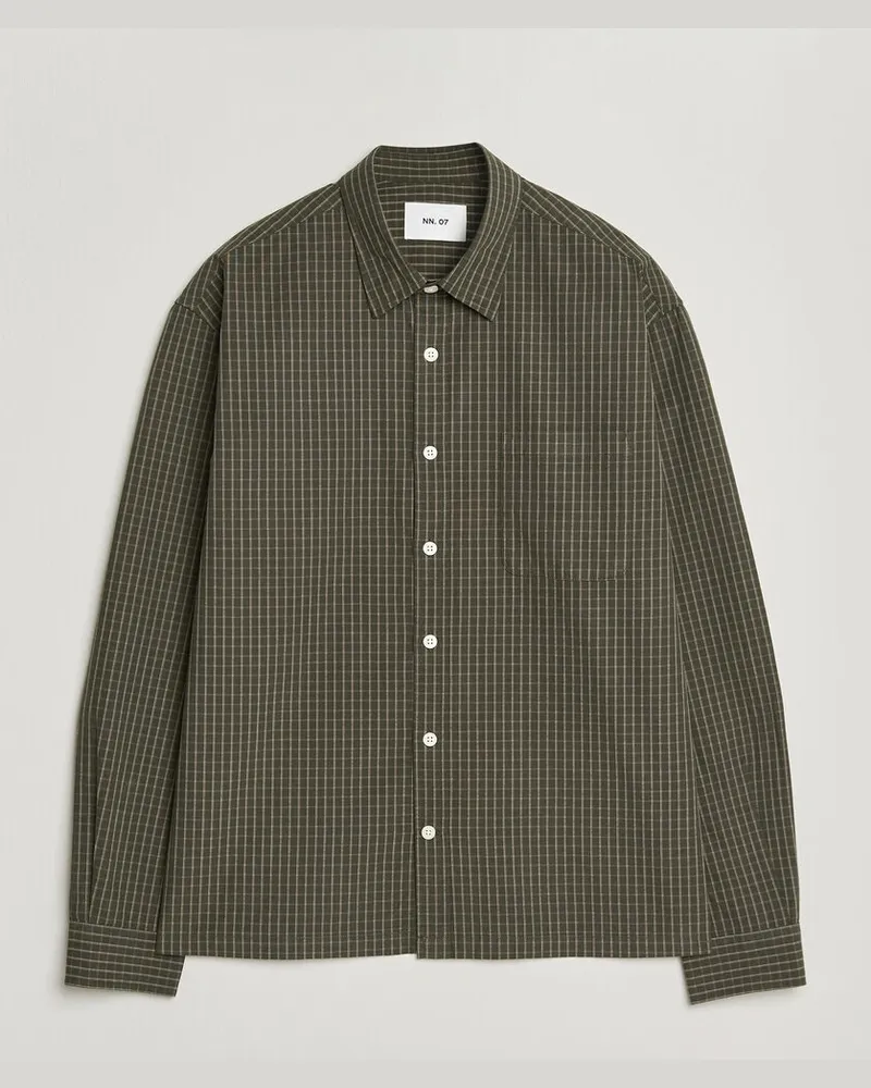 NN 07 Deon Peached Cotton Checked Shirt Green Grün