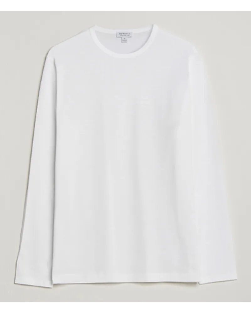 Sunspel Long Sleeve Rundhals Tshirt White Weiß