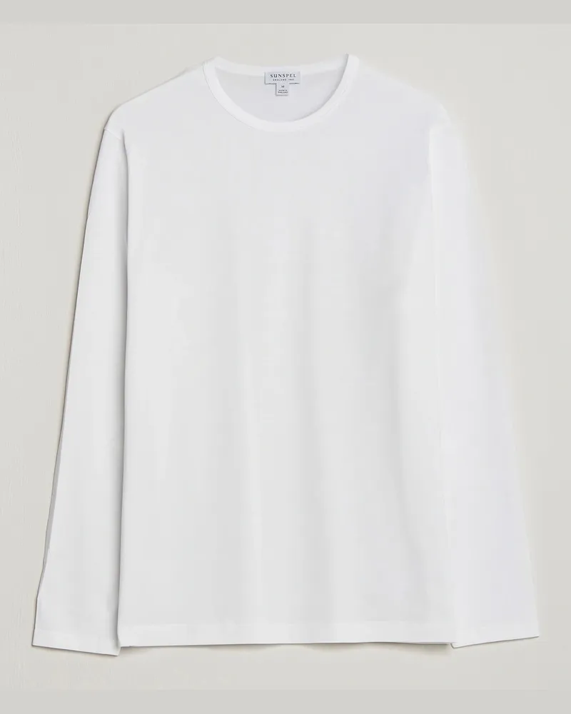 Sunspel Long Sleeve Crew Neck Cotton Tee White Weiß