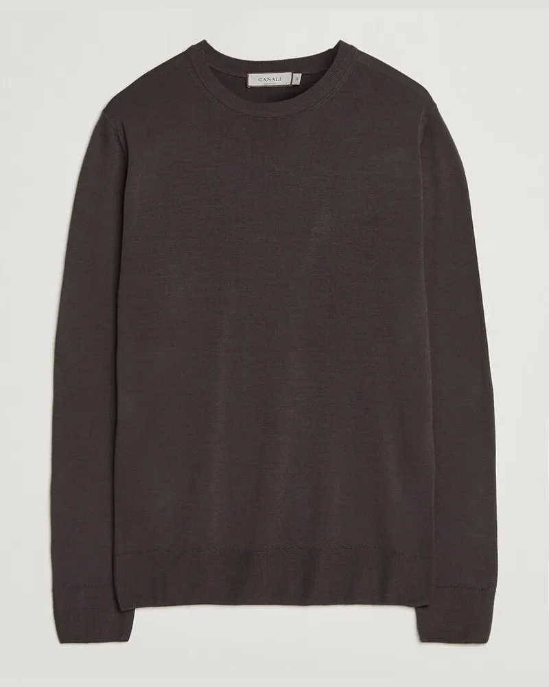 Canali Merino Wool Crew Neck Dark Brown Braun