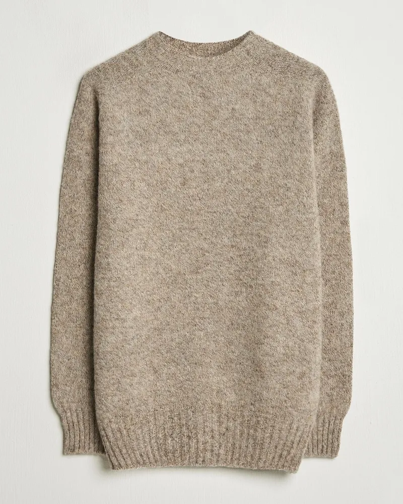 Sunspel Brushed Shetland Crew Neck Oatmeal Melange Beige
