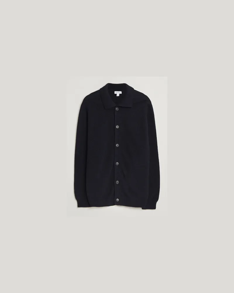 Sunspel Lambswool Cardigan Dark Navy Blau