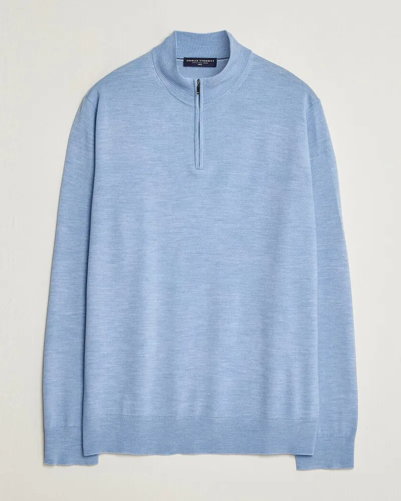 Charles Tyrwhitt Pure Merino Zip Neck Jumper Cornflower Blue Blau
