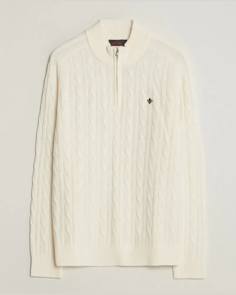 Morris Hertford Cable Half Zip Off White Weiß