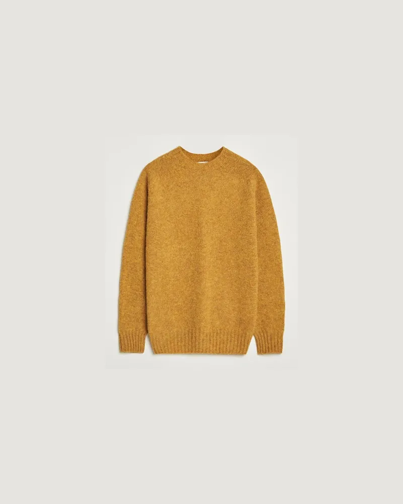 Sunspel Brushed Shetland Crew Neck Saffron Gelb