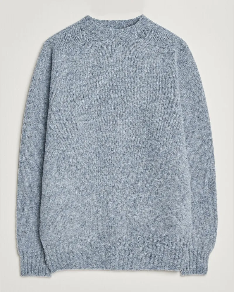 Sunspel Brushed Shetland Crew Neck Powder Blue Blau