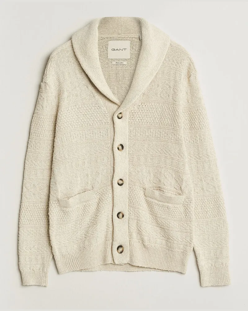 Gant Cotton/Linen Textured Cardigan Creamed White Weiß