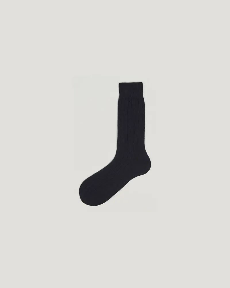 Bresciani Wool/Cashmere Ribbed Socks Navy Blau
