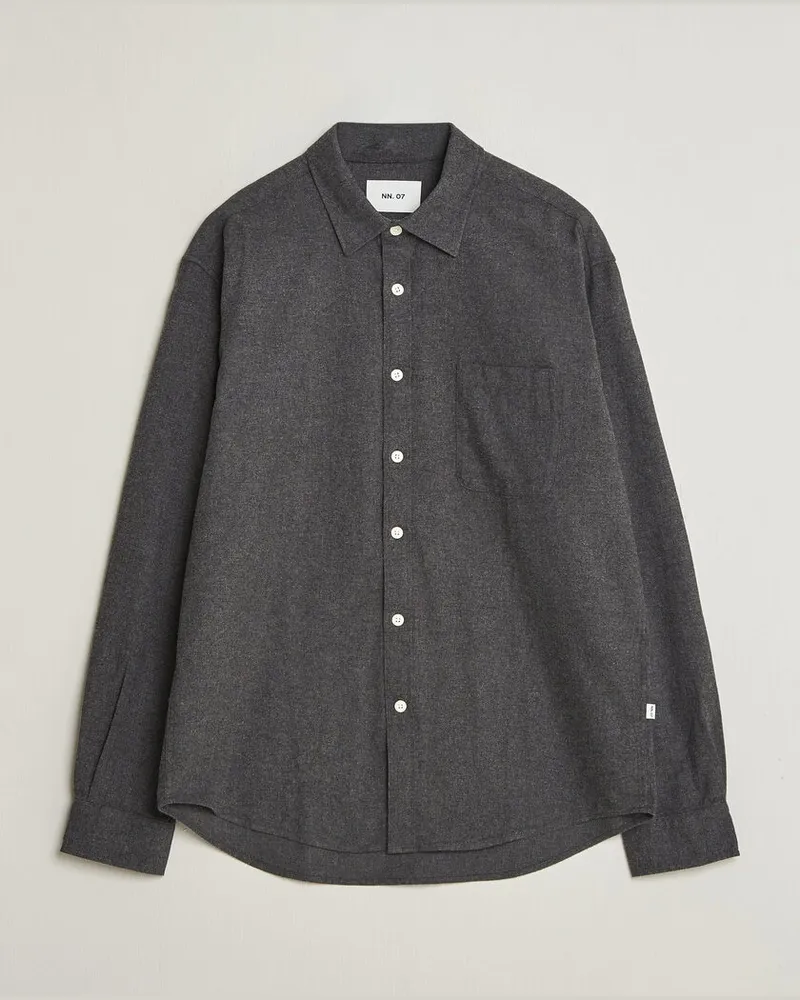 NN 07 Dino Brushed Flannel Shirt Dark Grey Grau