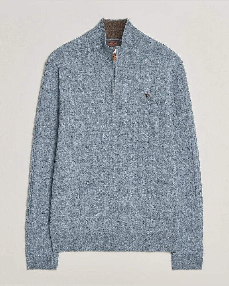Morris Merino Cable Half Zip Light Blue Blau