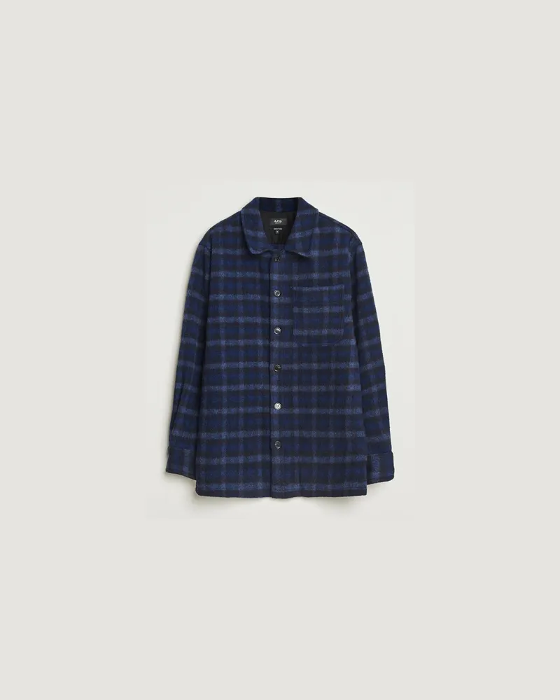 A.P.C. Stanley Wool Checked Shirt Jacket Dark Navy Blau