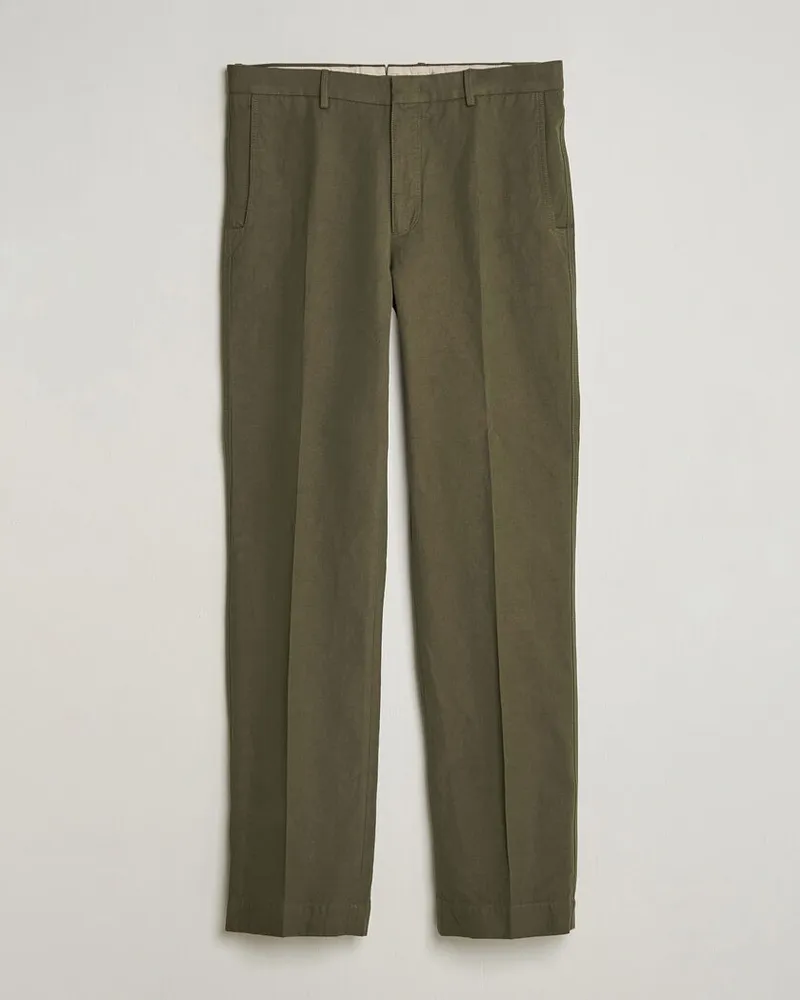 Incotex Regular Fit Cotton/Linen Drill Trousers Military Grün