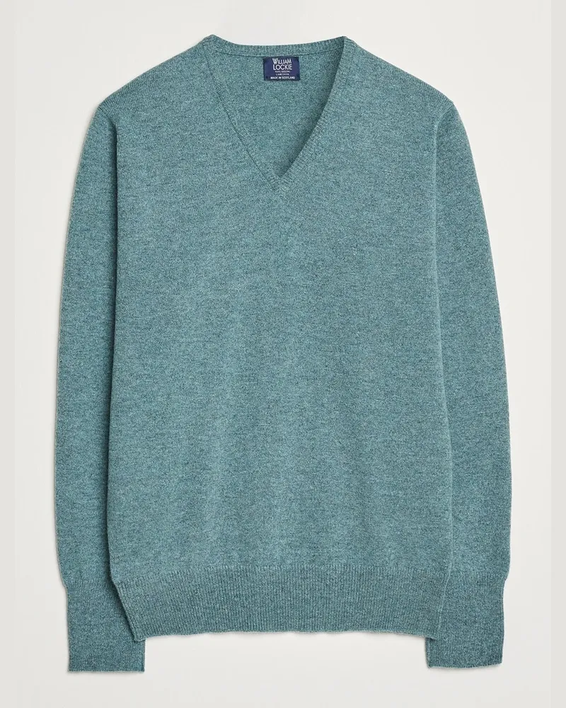 William Lockie Rob Lambswool V-Neck Caspian Grün