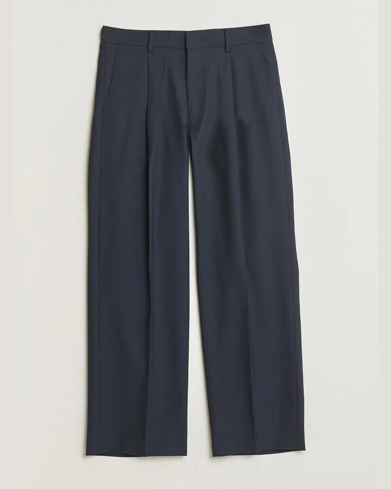 NN 07 Kay Summer Wool Drawstring Trousers Deep Navy Blau