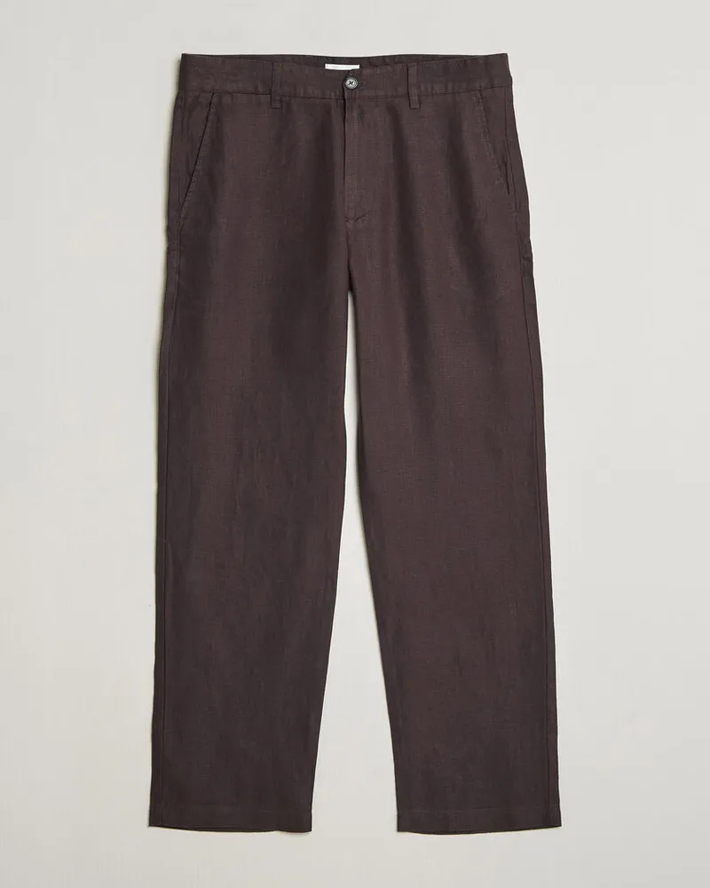 NN 07 Aden Regular Fit Linen Trousers Dusky Port Braun
