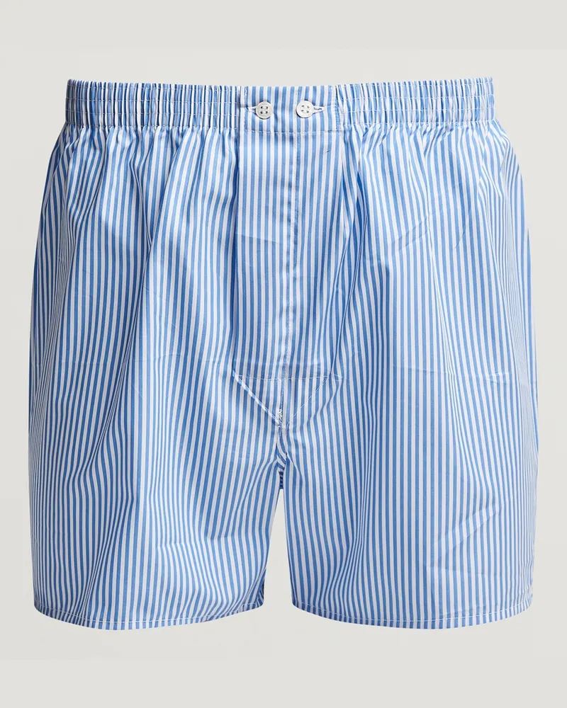 Derek Rose Classic Fit Cotton Boxer Shorts Blue Stripe Blau