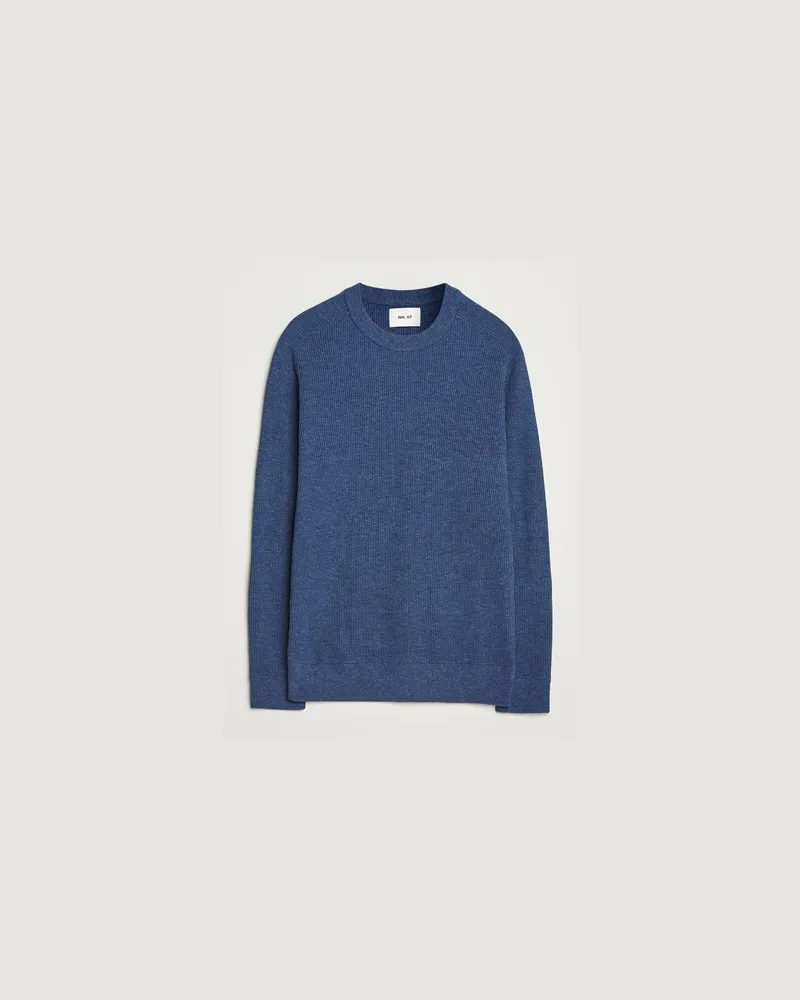 NN 07 Kevin Cotton Knitted Sweater Denim Blue Blau