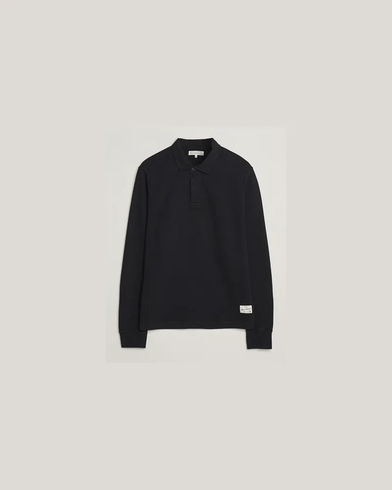 Merz b. Schwanen Relaxed Fit Vintage Cotton Rugby Shirt Black Schwarz